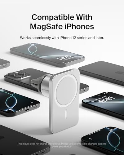 Belkin MagSafe Vent Mount Pro - MagSafe Phone Mount for Car, Magnetic Phone Holder Compatible with iPhone 17, 16, 15, Series, 14 Series, Pixel 10, and More - Gray - style: New