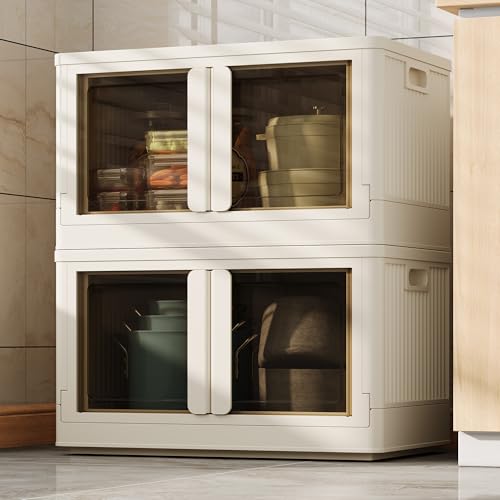 FLEXIMOUNTS 152 QT Stackable Storage Bins With Lids, Collapsible Plastic Storage Bins and Containers with Doors and Built-in Wheels For Home, 2 Pack Cubes, Milky White - color: Milky White, size: 76 Qt-2 Pack