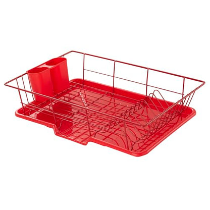 Sweet Home Collection Space-Saving 3-Piece Dish Drainer Rack Set: Efficient Kitchen Organizer for Quick Drying and Storage - Includes Cutlery Holder and Drainboard - Maximize Countertop Space, Red - color: Red