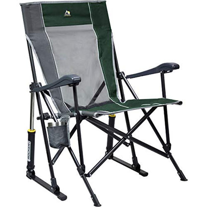 GCI Outdoor Roadtrip Rocker Camping Chair | Portable, Folding Rocking Chair with Solid, Durable Armrests, Drink Holder & Comfortable Extended Backrest — Hunter Green - color: Hunter Green, style: Roadtrip Rocker