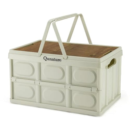 Collapsible Storage Bin with Lids 55L Camping Storage Box Foldable with Handle Plastic Organizing Stackable Storage Container for Outdoor Camping, Home, Fishing, Car RV, Office
