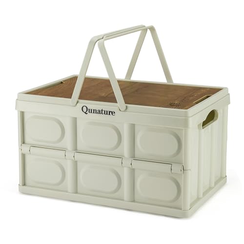 Collapsible Storage Bin with Lids 55L Camping Storage Box Foldable with Handle Plastic Organizing Stackable Storage Container for Outdoor Camping, Home, Fishing, Car RV, Office