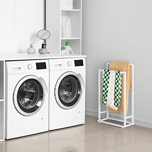 Freestanding Towel Rack for Bathroom 2 Tier Small Metal Hand Towel Holder Stand Towel Bar Towel Drying Rack Floor for Bedroom Laundry Room, White - color: White