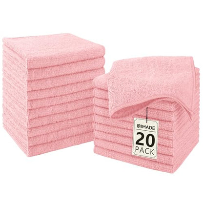 UNIMADE Washcloths - 20 Pack - Face Towels (12" x 12"), Highly Soft Wash Cloths and Hand Towels, Fast Drying Multi-Purpose Microfiber Cleansing Cloths for Bathroom, Hotel, Spa, and Salon - Pink - color: Pink, size: 20Pack