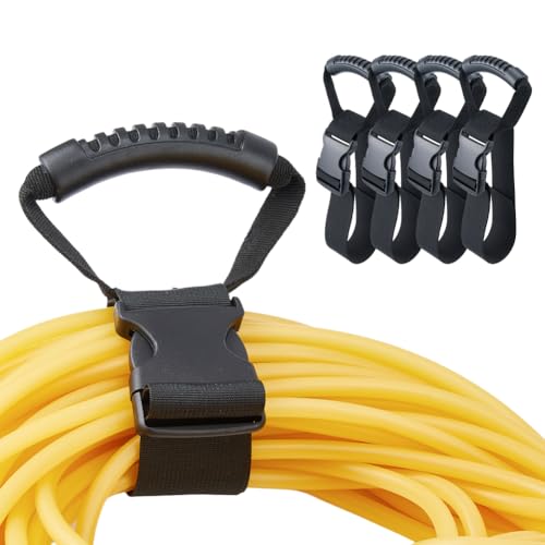 SUPERFINDINGS 4-Pack Heavy-Duty Storage Strap with Handle Holds 31.1Inch/79cm Hook and Loop Cord Carrying Strap Black Extension Cord Organizer for Extension Cord Garden Hose Cable Garage Boat RV - size: 79x13x2.4cm