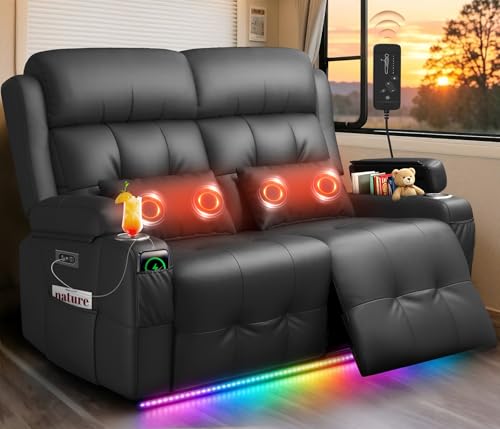 Power RV Loveseat Recliner Sofa, Reclining Loveseats Couch for RV Furniture, Home Theater Seating with Heat Massage, USB, Insert Pockets, Cup Holders, 150° Wall Hugger RV Recliners Sleeper Sofas - color: Dark Gray, size: Loveseat-G1-Power
