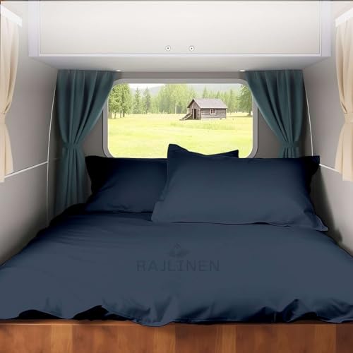 Short Queen RV Camper Sheet Set (60x75) – 100% Egyptian Cotton, Soft & Cooling, 16” Deep Pocket Fitted Sheet, Luxury Hotel Quality Bedding for RVs, Campers & Motorhomes (Navy Blue Solid) - color: Navy Blue Solid, size: Short Queen (60X75)