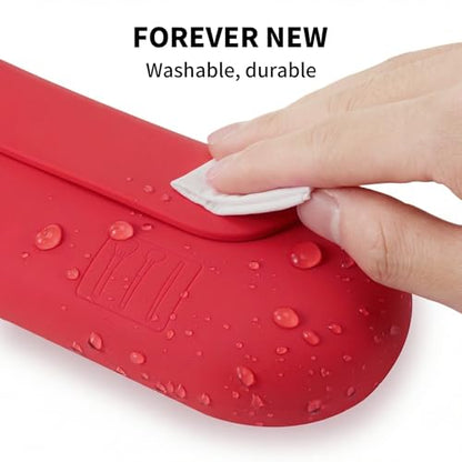 AGIKET Silicone Makeup Brush Holder Travel Cosmetic Bag：Soft Portable Cosmetic Face Brushes Holder with Upgrade Anti-Fall Out Magnetic Closure, Large Travel Makeup Brush Case - Carmine - color: Carmine, style: Brush Holder