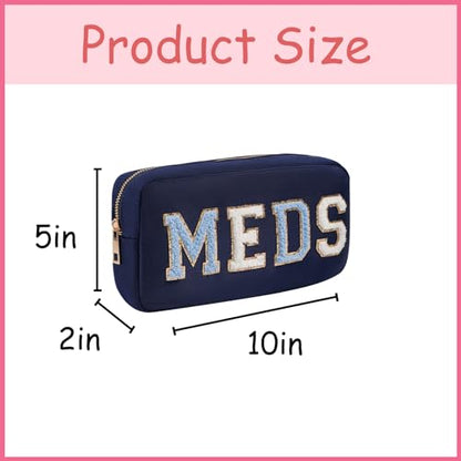 Chenille Letter Patch Nylon Medicine Packages,Cute MEDS Travel Makeup Bag with Metal Zipper, First Aid Purse Organizer Cosmetic Bag for Women and Girls(03Navy) - color: 03Navy