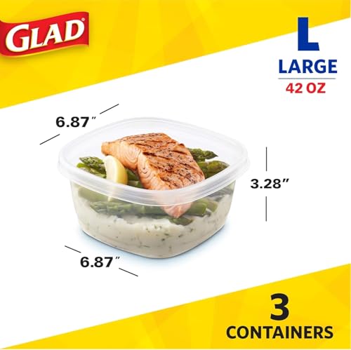 Glad GladWare Tall Entree Food Storage Containers with Snap Lids, Large Square BPA Free Plastic for Meal Prep, 42 Oz, Microwave Dishwasher Safe, 3 Count, 2 Pack Multi-Pack - size: 42 oz - 6 Count, style: Square