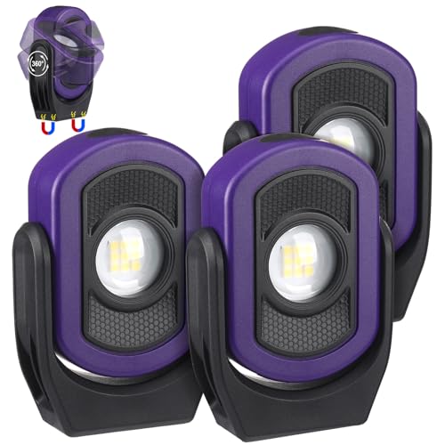 Retisee 3 Pack 780 Lumens Magnetic Work Light USB Rechargeable LED Flashlight Portable Mechanic Light for Car Repair Emergency Lighting Mechanics Workshop Inspection(Purple-3pk) - color: Purple-3pk, size: 780 Lumens