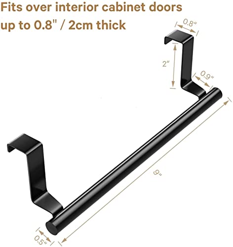 Stainless Steel Over Door Towel Rack Bar Holders for Universal Fit on Over Cabinet Cupboard Doors 2 Pack (Black) - color: Black