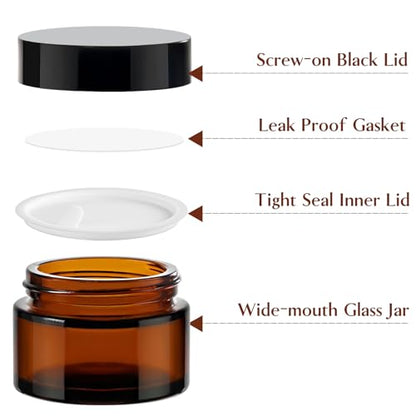 TUZAZO Thick Amber 1 oz Glass Jars with Lids & Inner Liners, 4 Pack Small Amber Glass Jar Travel Containers for Cosmetics, Cream, Lotion | Essential oil Beauty Products | Candle Making Jar - color: 1 oz Amber