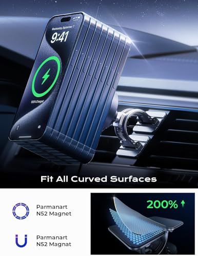 LISEN 15W MagSafe Car Mount Charger,[Carbon Fiber] Magnetic Wireless Car Charger, Dashboard & Air Vent Car Phone Mounts, Magnetic Phone Holder for Car Mount for iPhone 17/16/15/14/13/12, Samsung Pixel | Carbon Fiber 15W Magsafe Car Mount Charger, 2 in 1 D
