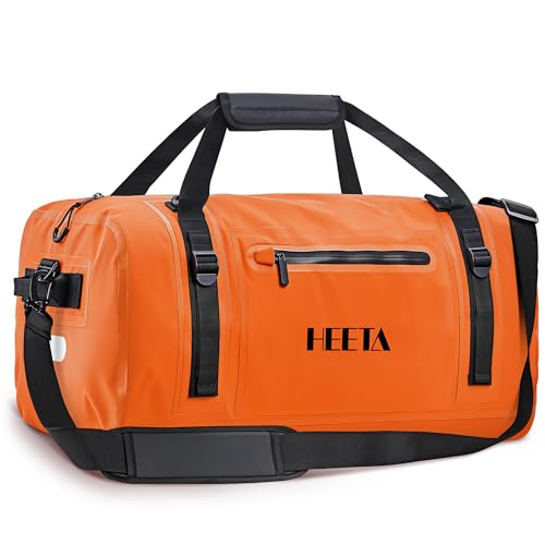 HEETA Waterproof Motorcycle Dry Bag, Waterproof Duffel Luggage Travel Bags with Zippered Closure & Pocket, Shoulder Straps, Large Space for Motorcycling Camping Commuting Boating (Orange, 50L) - color: Orange, size: 50L