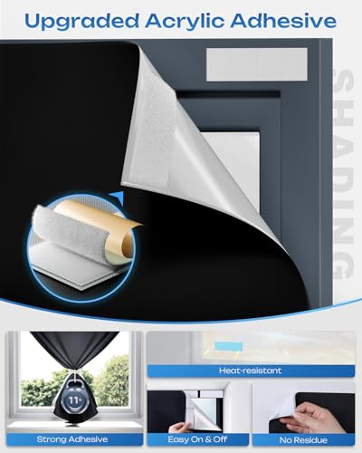 100% Blackout Curtains, Portable No Drill Window Shades, DIY Blackout Window Cover with Hook and Loop, for Bedroom, Baby Nursery, Travel, DormRoom, Apartment (42" x 60") - size: 42"W x 60"H