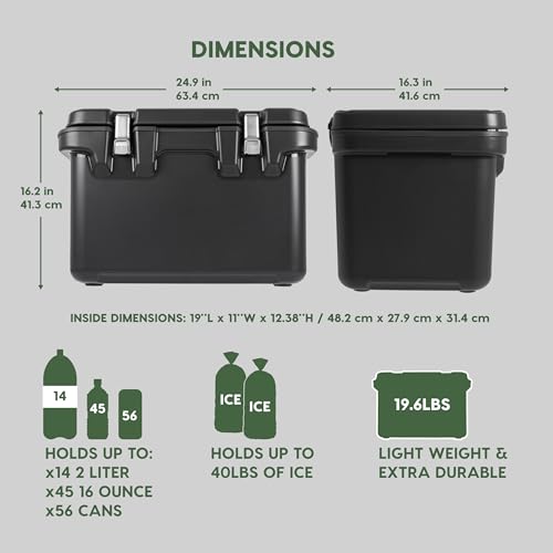 IRIS USA Hugel 44 QT Cooler, Heavy Duty Metal Buckles, Leak-Free Design, Durable Hard Cooler, Ice Chest with Bungee Strap, Molded Handles, Camping Boat Tailgating Road Trips, Charcoal Gray - color: Dark Gray, size: 11 Gal