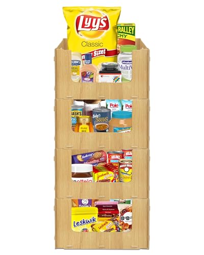 Skywin Wooden Stackable Storage Bins Open Front for Pantry Storage, 4 Pack | Easy Stacking, Open Front Design, Space Saving Pantry Organizers and Storage Bin for Snacks, Toiletries, and Home Essentials - color: Wood, size: 4 Pack