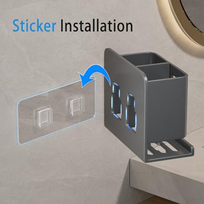 Grey Wall-Mounted Toothbrush Holder, Aluminum Material Shower Shaver Storage Rack, No Drilling Required, Removable Toothpaste Storage Rack - size: Gray double slot