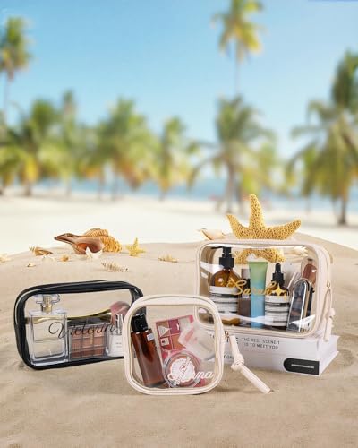 Personalized Clear Makeup Bag For Women Men, Toiletry Pouch with Zipper Reinforced Seams, Custom Travel Water Resistant Storage Car Organizer(S/M/L)