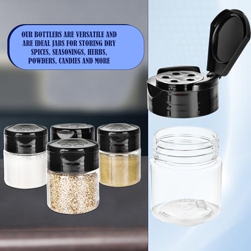 20 Pack 1 oz Plastic Spice Jars with Black Flip and Sift Caps Empty Spice Bottles Small Seasoning Containers for Camping Travel Kitchen