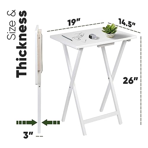 PJ Wood Conventional Solid and Sturdy Wood Construction Portable Folding TV Snack Tray Table Desk Serving Stand, White (8-Piece Set) - color: White, size: 8-Piece Set