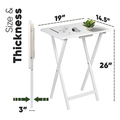 PJ Wood Conventional Solid and Sturdy Wood Construction Portable Folding TV Snack Tray Table Desk Serving Stand, White (4-Piece Set) - color: White, size: 4-Piece Set