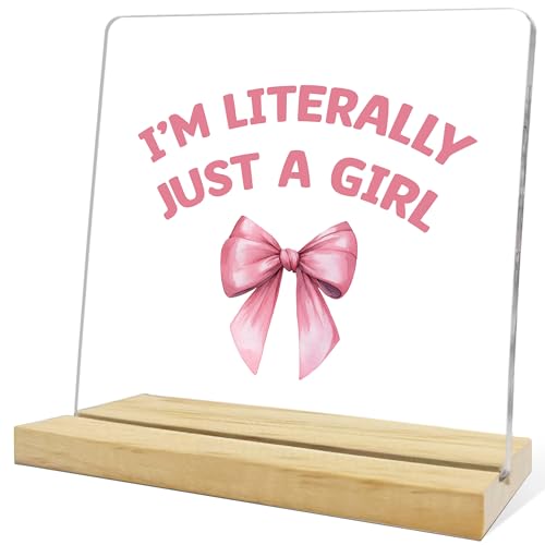 Coquette Bow Room Decor,I'm Literally Just A Girl Acrylic Desk for Home Office Desk Shelf Decoration - color: Brown