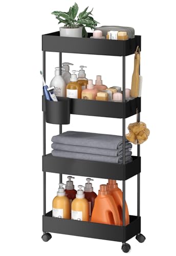 Pipishell Slim Storage Cart with Wheels - Bathroom Cart Organizer Storage, 4 Tier Rolling Carts for Bathroom, Laundry Room, Kitchen, Narrow Space, Black PIUC05 - color: Black, size: 4-Tier