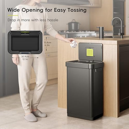 EKO Deluxe Mirage-T 50 Liter / 13.2 Gallon Touchless Rectangular Motion Sensor Trash Can, Matte Black Stainless Steel Finish - size: Deluxe 50L - Matte Black