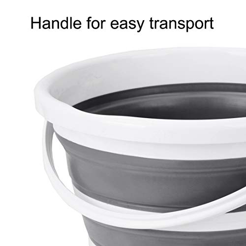 Eurow Indoor and Outdoor Collapsible Bucket with Handle, 10 Liters, 2.6 Gallons, Gray and White (Pack of 2) - size: 13.2” x 13” x 9.6” (Pack of 2)