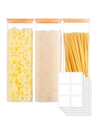 GIRAFFYCO Glass Food Storage Jars with Airtight Lids – Wide Mouth Pantry Containers, Thick BPA-Free Glass, Moisture & Insect Resistant, Customizable Labels Included – 80 oz (Set of 3) - size: Set of 3 - 80 oz