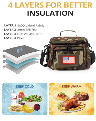 ATRIPACK Lunch Box for Men, Tactical Lunch Bag MOLLE Webbing Leakproof Insulated Lunch Cooler Women Adult Meal with Adjustable Shoulder Strap Lunch Pail - color: Camo Green, size: Medium