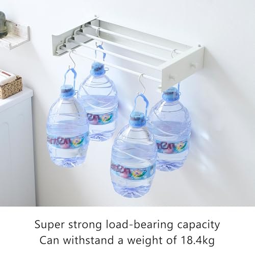 Clothes Drying Rack, Laundry Hanger Dryer Rack, Wall Mounted Drying Rack for Laundry, Foldable Drying Rack Indoor Outdoor,19.7" Wide,4 Aluminum Rods with Hooks, 40 lb Capacity (White 19.7" Hooks) - size: 19.7 Inch with hooks
