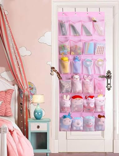 MISSLO Over The Door Shoe Organizer 24 Large Mesh Pockets (Pink) - color: Pink