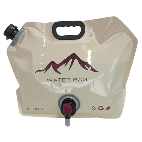 Collapsible Water Container 2 Gallon (8L), Foldable Water Storage Bag with Spigot, BPA Free Portable Water Tank for Camping, Emergency, Hiking, RV, Outdoor Use, Khaki - color: Khaki Tactical