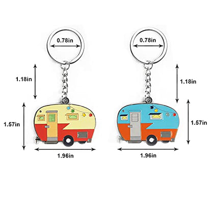 Camper Keychain Happy RV Keyring RV Keychain Couples Keychain Set Gifts for Men Women Camping Accessories 2 Pack - color: Yellow Blue