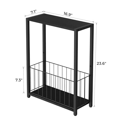 Homleke Narrow Side Tables Set of 2 with Magazine Holder, Skinny End Tables Perfect for Small Spaces, Space-Saving Design for Living Room, Bedroom, or Office, 7.1" D x 16.9" W x 23.6" H, Black - color: Black - Standard