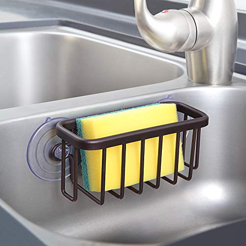 SunnyPoint NeverRust Kitchen & Bathroom Sink Caddy for Sponges, Scrubbers, Soap, 6" x 2.5" x 2.65", with Adhesive Mount - Additional Suction Cup Included –Aluminum (Oil Bronze, NOT Black) - color: Oil Bronze