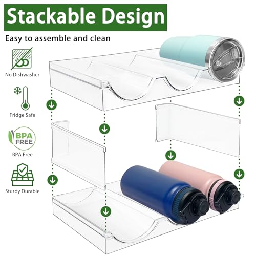 Spaclear 2 Pack Water Bottle Organizer, Stackable Kitchen Pantry Storage Shelf, Plastic Water Bottle Holder for Cabinet and Fridge Organization - size: 6 Bottles