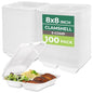 Freshware Clamshell Food Containers with Lids [8x8"] 3-Compartment 100-Pack, Disposable To Go Containers, Biodegradable Sugarcane To Go Boxes - Paper Container - Microwave & Freezer Safe, Stackable - size: 8 x 8 Inch, 100 Pack