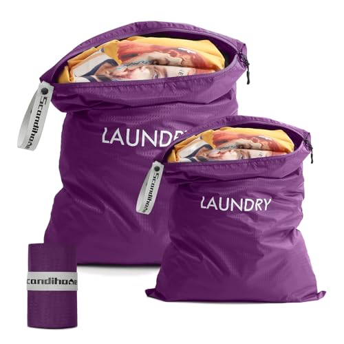 Travel Laundry Bag (2 Pcs - Large + Medium) - Foldable Waterproof Washable Wet Dry Bag for Gym, Swimming, Yoga, and Workout Perfect for Dirty Clothes, Bathing Suits, Travel Accessories (Purple) - color: Purple, size: L+M (2 Pcs) – 23.6"×17.7" + 21.7"×13.8