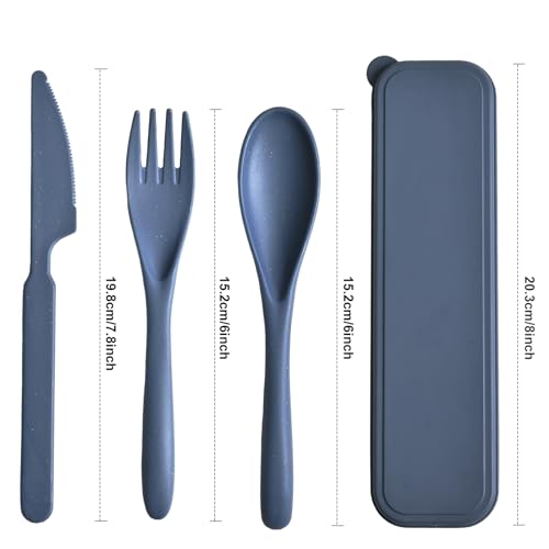 Travel Utensils Set with Case, Camping Utensils Wheat Straw Reusable Utensils Set With Case, Knife Fork and Spoon Utensils for Lunch Box (6 Pack) - color: Green, Light green, Blue, Light blue, Orange, Yellow