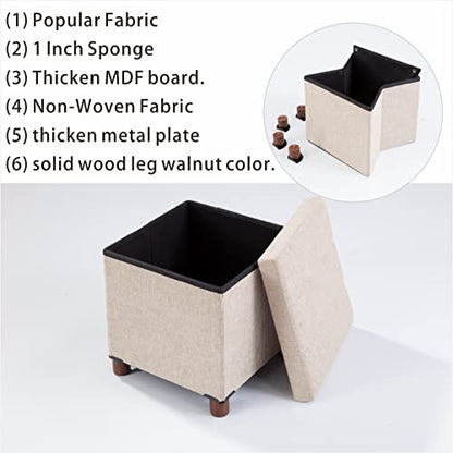 15 Inch Storage Ottoman with Wooden Legs - Cube Foot Rest Stool, Square Footstool, Comfortable Seat with Lid, Foldable Fabric Ottoman, Space-Saving Beige - color: Squ Beige