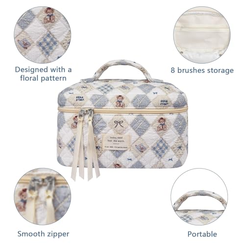 Gosect Large Makeup Bag, Cute Cosmetic Bag for Women Girls, Floral Coquette Aesthetic Toiletry Bag, Travel Make Up Organizer Bag (Check Bear) - color: 019Bear