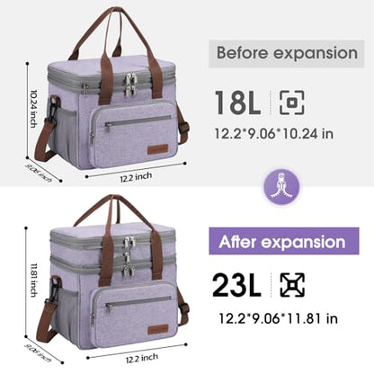 Maelstrom Lunch Box, 23L Insulated Lunch Bag, Expandable Double Deck Cooler Bag, Lightweight Leakproof Tote Bag With Side Tissue Pocket, Suit For Men and Women (D Lavender) - color: D Lavender