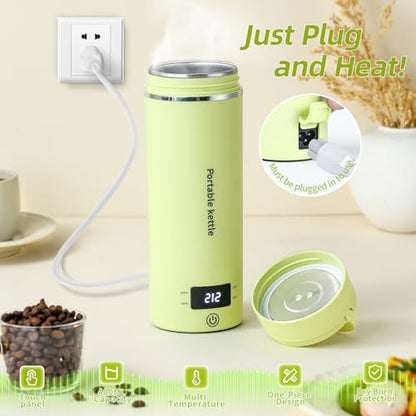 Travel Electric Kettle Portable Mini Kettle,Small Hot Water Boiler with 4 Temperature Settings,304 Stainless Steel,Fast Boiling Water with Auto Shut-Off and Boil Dry Protection,400ml (Green, 400ML) - color: Green