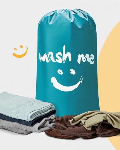 HOMEST 2 Pack XL Laundry Bags 28" x 40", Extra Large Dirty Clothes Organizer Holds 3-4 Loads, Machine Washable Drawstring Laundry Bag for Dorm, Camp, Laundromat, Family, Black and Sky Blue - color: (Ⅰ-Wash me)Black & Sky Blue