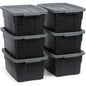 Rubbermaid 6-Pack Heavy Duty Durable 3 GAL Totes for Storage with Snap Lids and Handles, Plastic Storage Bins Stackable Black Gray for Home and Garage (3 GAL - 6 Pack Solid Black and Grey) - size: 3 Gal - 6 Pack