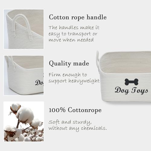 Large Dog Toy Basket-Woven Dog Toy Box for Living Room Area-Trapezoid Pet Toys Bin with Handle-Dog Organizer for Toys,Collar,Leash,Blanket -13.4''x11.8''x10.6''-Beige